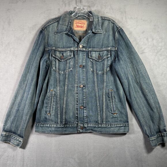 Levi's Jean Jacket Mens L Blue Stone Washed Denim Trucker Western Cowboy Y2K - Picture 1 of 12